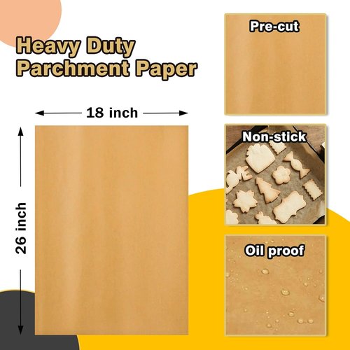 Katbite Heavy Duty Unbleached Parchment Paper Sheets - 200 Pcs, 18x26 Inches, Oil Proof for Baking & Steaming