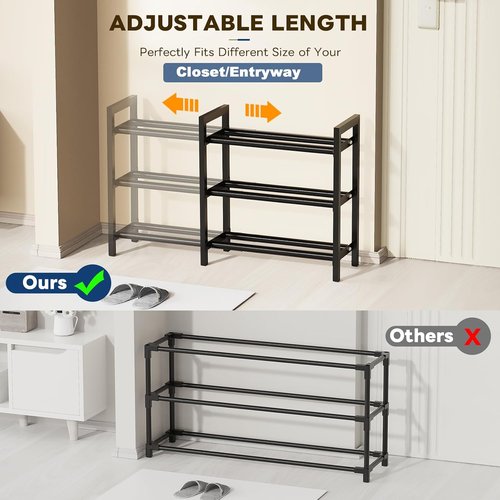 Mavivegue Expandable 3-Tier Shoe Rack - Adjustable Organizer for Closet & Entryway, 18-33”