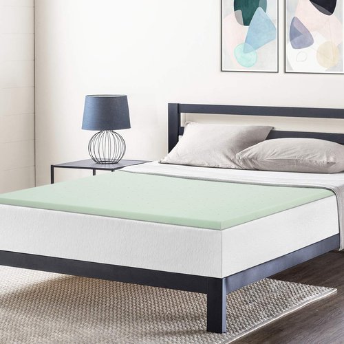 Best Price Mattress 1.5 Inch Ventilated Memory Foam Mattress Topper, Calming Green Tea Infusion, CertiPUR-US Certified, Short Queen