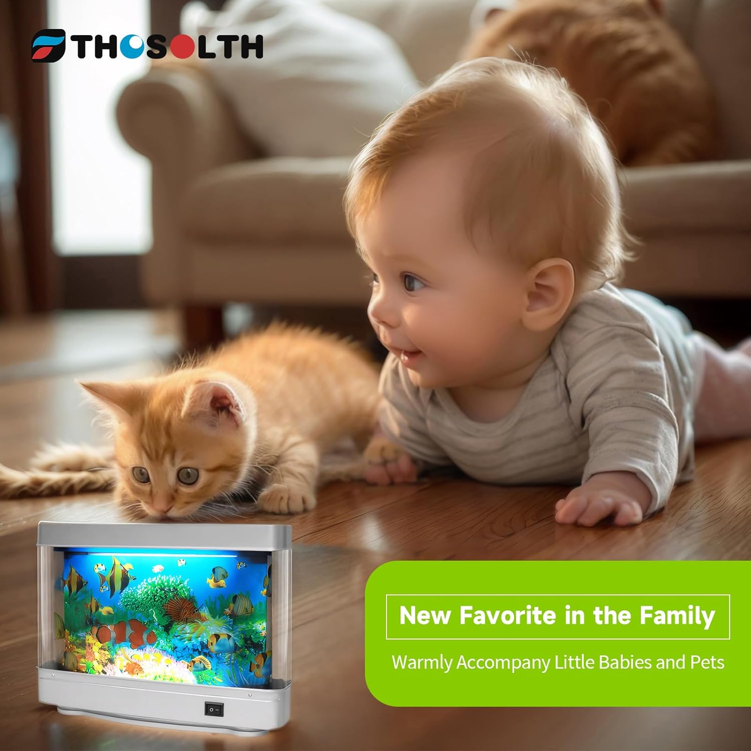 Skiennix Fake Fish Tank Baby Aquarium Toy - Mini Crib Lamp with Moving Fish Night Light | Perfect Gift for Kids & Cat Lovers