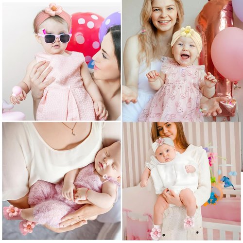 MIUXUESO Baby Girls' Headbands & Socks Set - Non-Slip Flower Hairbands & Cozy Socks | Pink, 6-12 Months