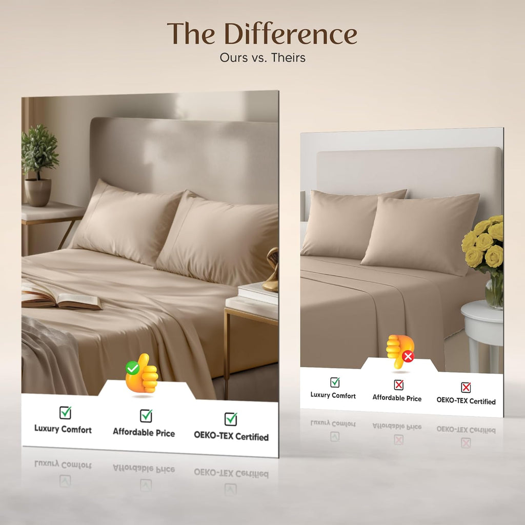 Utopia Bedding Queen Size Sheet Set - Soft, Breathable Microfiber, 4-Piece in Beige | Oeko-Tex Certified