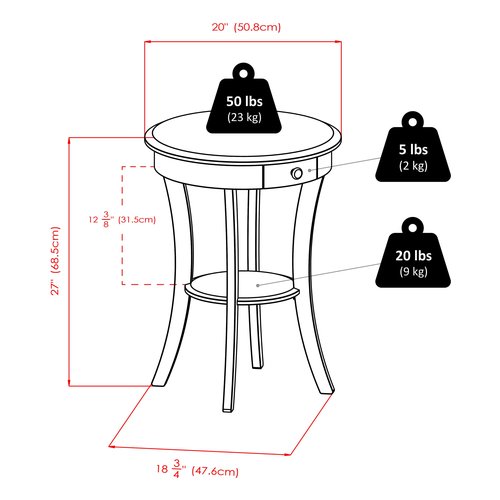 Winsome Sasha Round Accent Table with Drawer and Shelf, for Living Room, Bedroom, Black