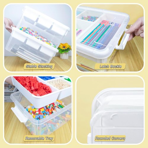 Creahaus 17 Quart Plastic Storage Box - Durable Craft Organizer with Removable Tray | Clear