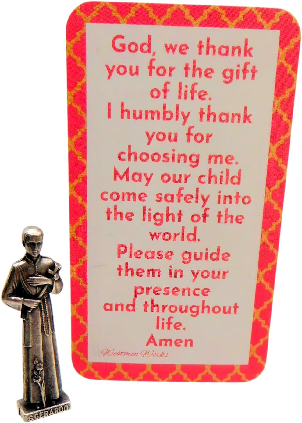 Westmon Works St Gerard Figurine Set - Metal Pocket Saint Mini Statue with Pregnancy Prayer Card