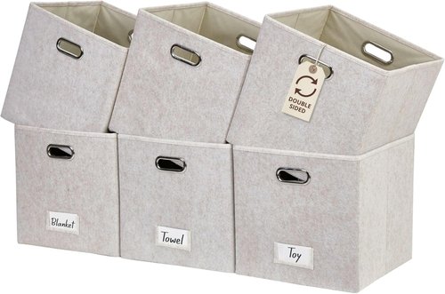 DECOMOMO Felt Storage Bins - 11-Inch Cube Organizers with Labels for Kallax Shelves | Beige (Set of 6)