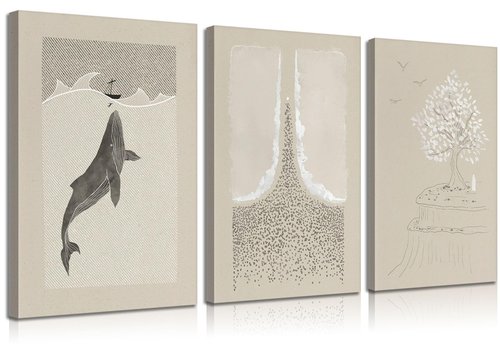 3Pcs Framed Modern Christian Canvas Wall Art Pictures Bible Verse Posters Prints Jonah and Whale Parable the Mustard Seed Moses Parting the Red Sea Scripture Wall Decoration for Bedroom 16x24in