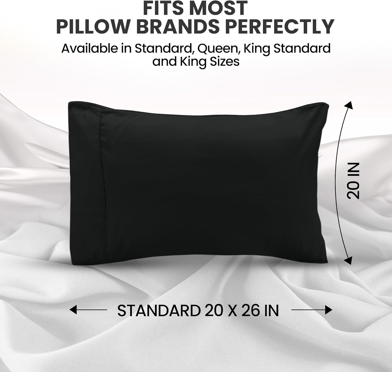 Utopia Bedding Standard Pillow Cases - Soft Brushed Microfiber - 2 Pack, Black | 20 X 26 Inches