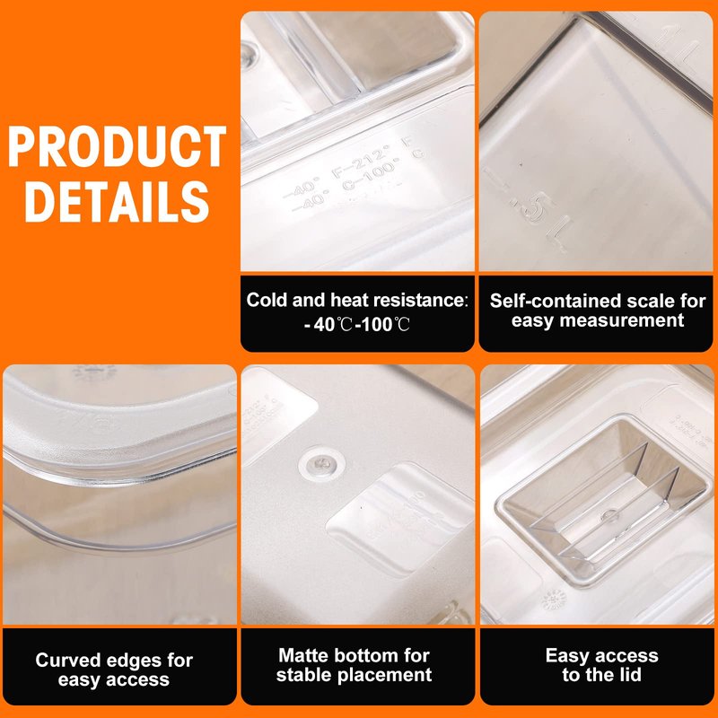 Sieral Clear 1/6 Size Food Pans with Lids, 1.5 Quart Square Polycarbonate Containers for Salad Bar, Restaurant, Kitchen Prep