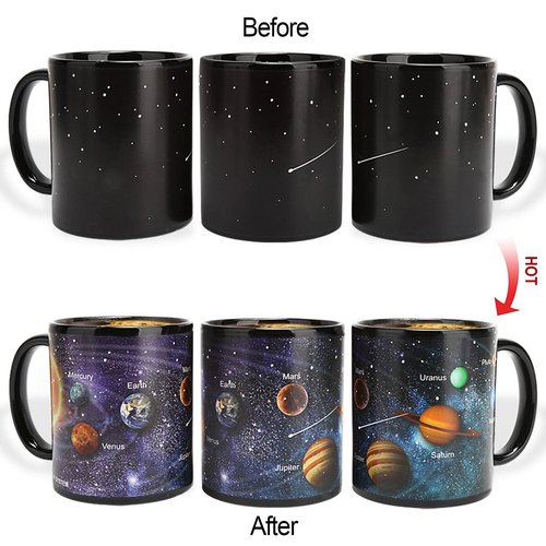 MUGKISS Heat Changing Solar System Coffee Mugs with Lid, 11oz NASA Space Mug, Color Changing Astronomy Gifts for Women & Men