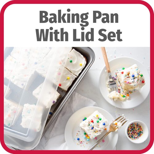 GoodCook Nonstick Steel Cake Baking Pans - Set of 2 with Covers | 13" x 9", Gray