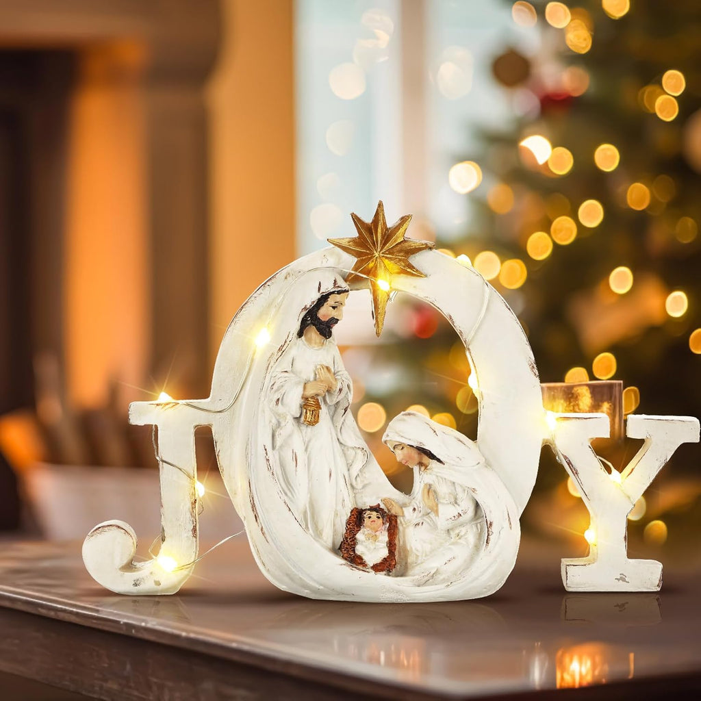 Soaoo Christmas Nativity Scene - LED String Lights with Holy Family Figures | Festive Indoor Decoration