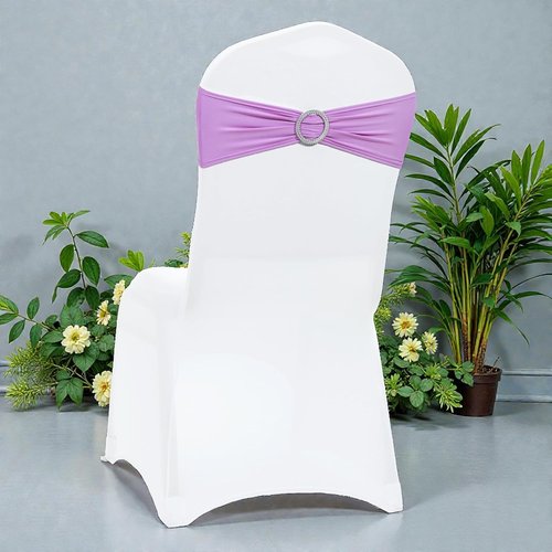 MDS Premium Stretch Chair Sashes - Pack of 25 Light Purple Bow Covers with Buckle Slider for Weddings & Events