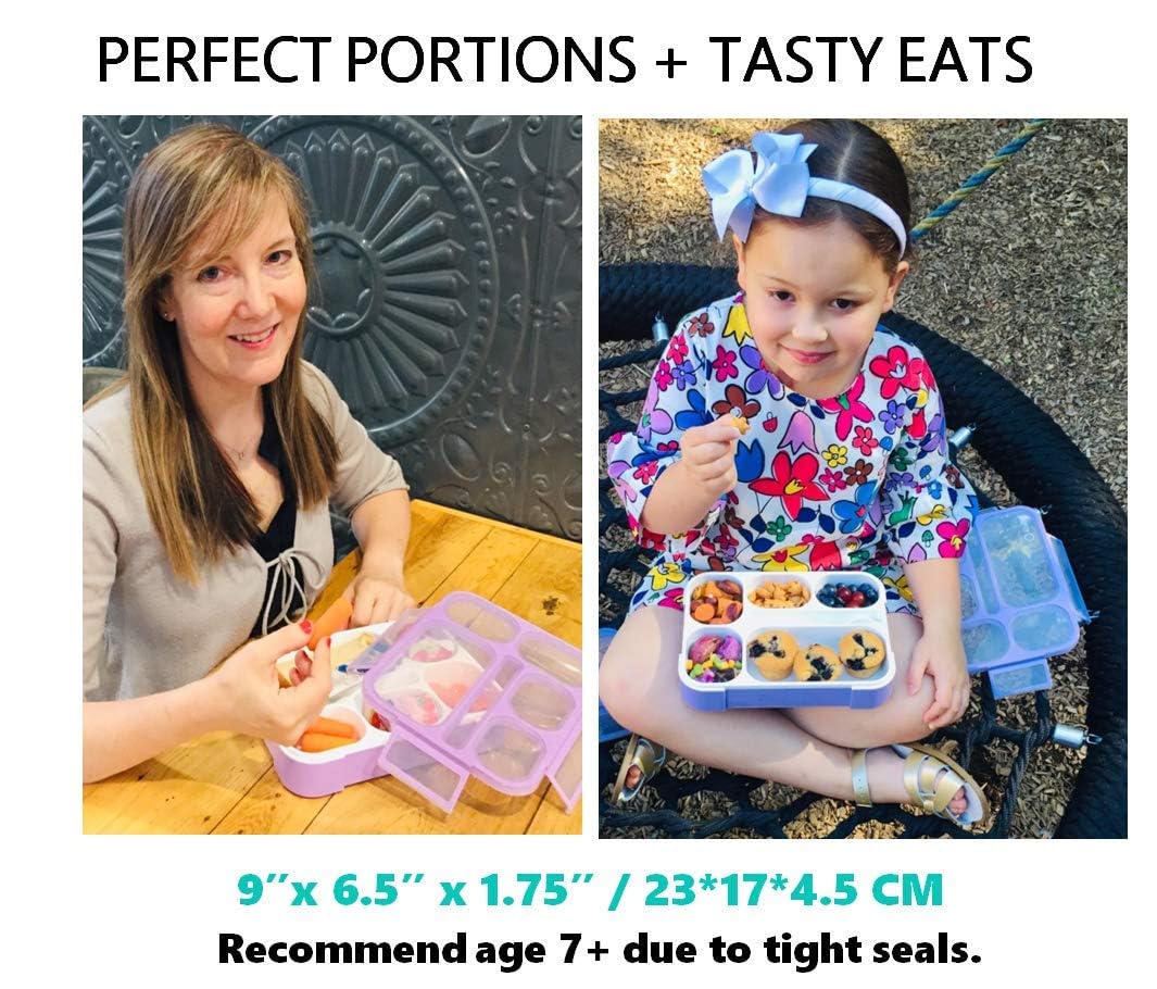 Bento Box with Bag and Ice Pack Set for Kids. Lunch Boxes Snack Containers for Boys Girls Adults. 6 Compartments, Leak-proof Portion Container Boxes Insulated Bags for School Lunches, BPA Free, Purple