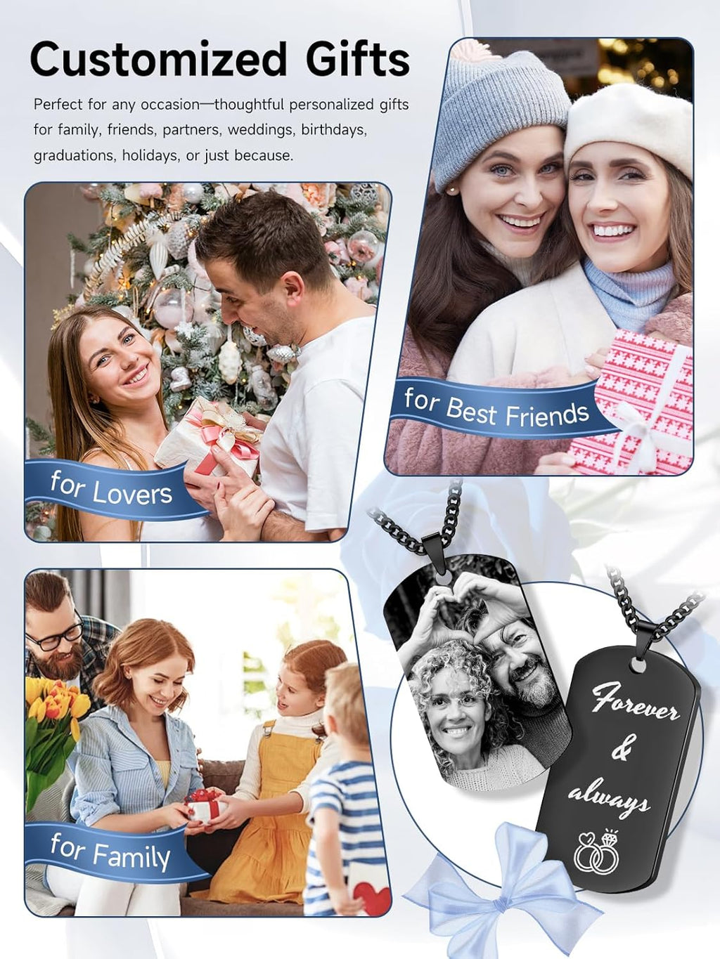 Skiennix Personalized Picture Necklace - Custom Engraved Dog Tag for Unique Gifts | Men & Women