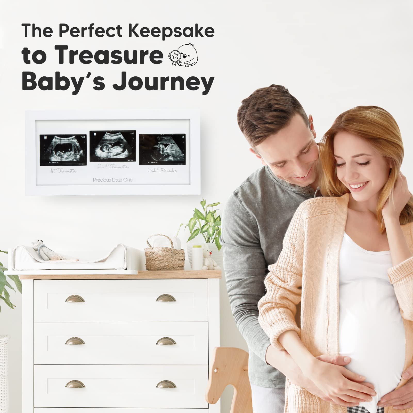 KeaBabies Baby Sonogram Picture Frames - Trio Ultrasound Picture Frames, First Time Mom Gift, Cute Pregnancy Reveal Photo Frame, Baby Gender Reveal Gift, Newborn Nursery Decor (Alpine White)