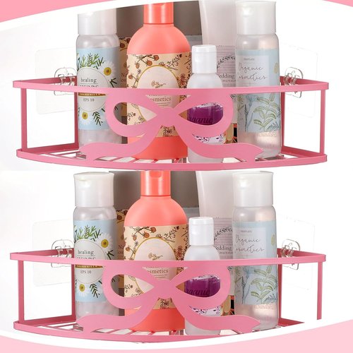 Coquette Pink Bow Corner Shower Caddy - No Drilling, 5 Adhesive Hooks | Stylish Bathroom & Kitchen Storage