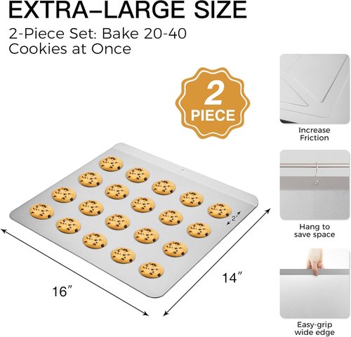 HONGBAKE Large Nonstick Cookie Sheet - Insulated Baking Pan Set, 16" X 14", Grey Finish