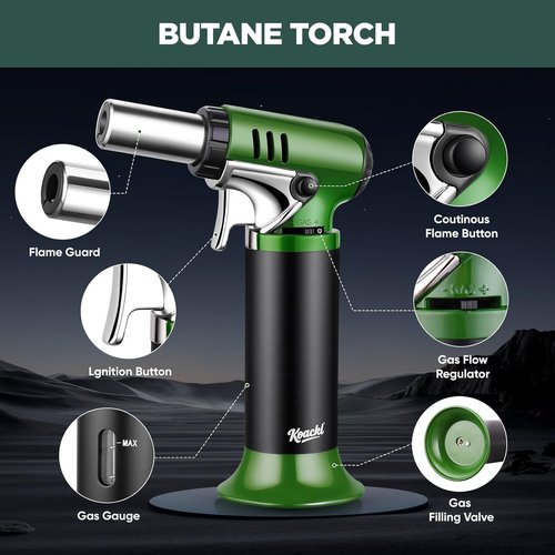KOACKL Refillable Butane Torch - Adjustable Flame with Safety Lock & Fuel Gauge - Ideal for Welding & Resin Art