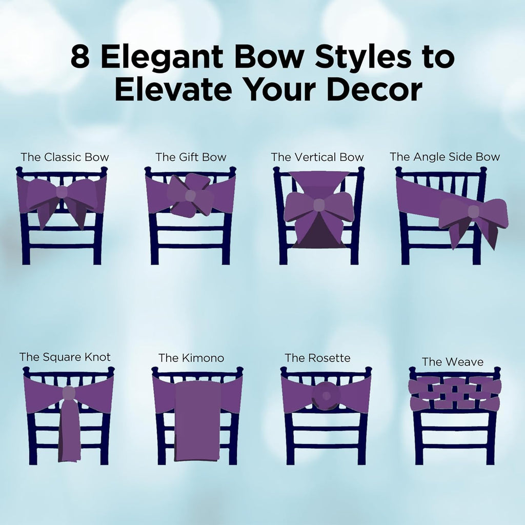 Satin Bow Sash Chair Cover by Elegant Decor - Perfect for Weddings & Events | Set of 100 in Plum Purple