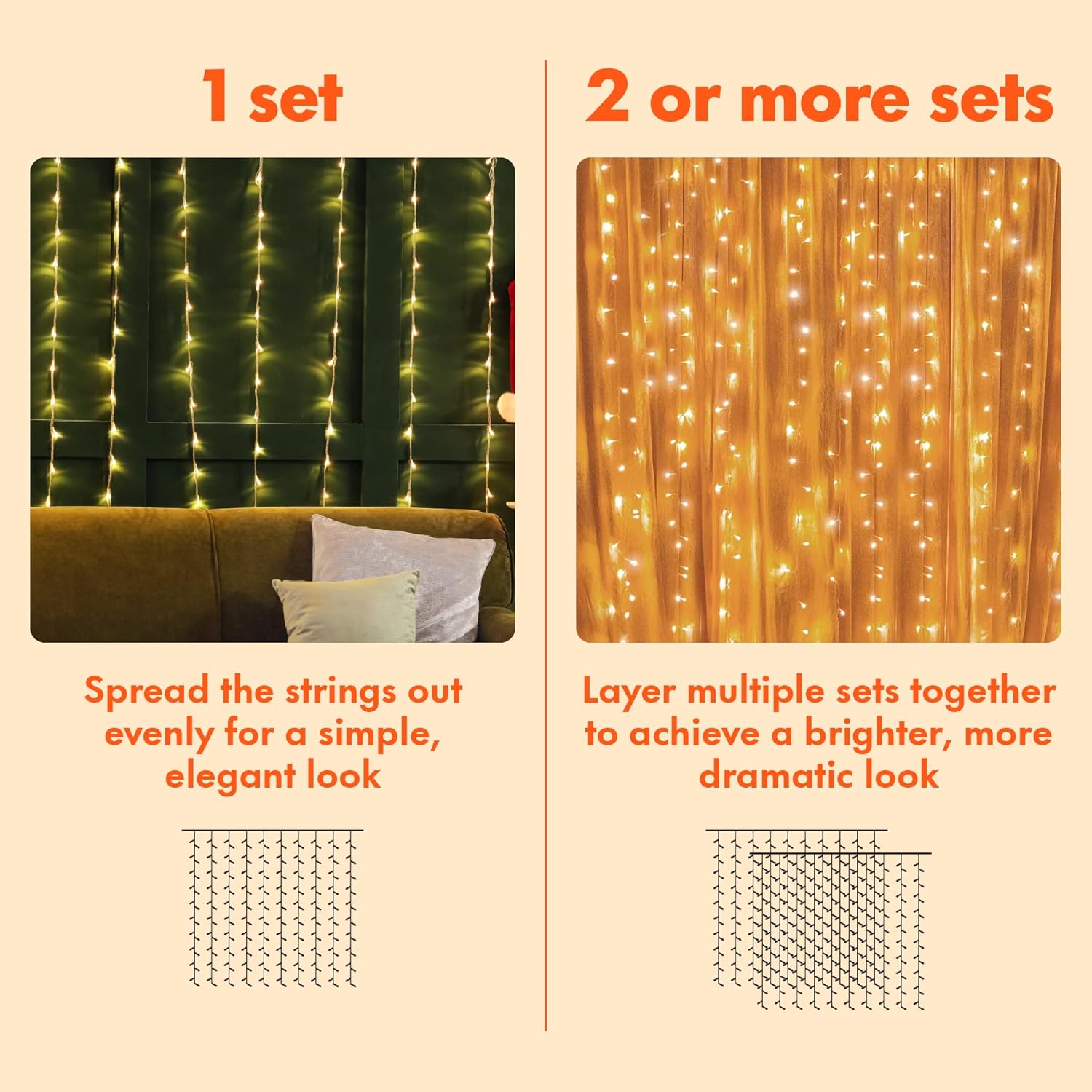 Twinkle Star 300 LED Curtain String Lights - 8 Modes Fairy Lights for Bedroom & Party | Warm White