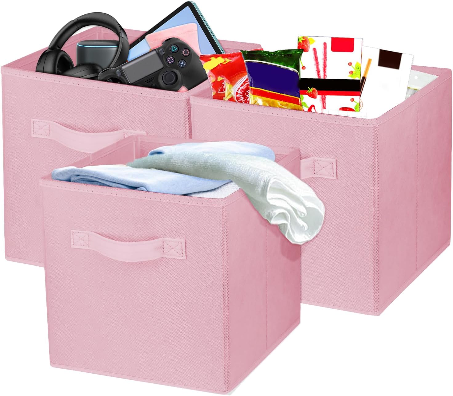 Skiennix Storage Cubes - 10.5 Inch Collapsible Fabric Bins for Organized Closets & Offices | Pink