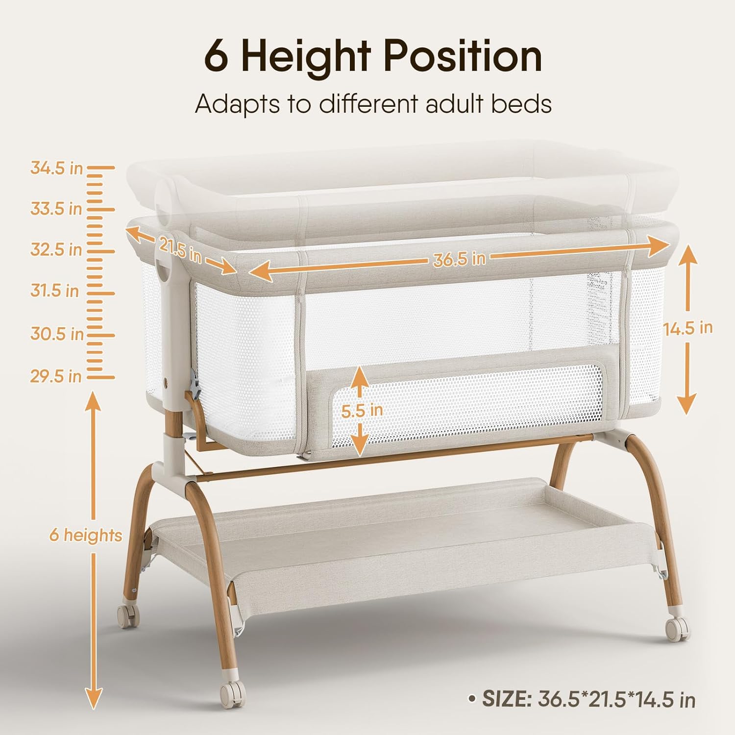 Skiennix Baby Bassinet - 3-in-1 Bedside Sleeper with Mattress & Breathable Sheet | 6-Height Adjustable