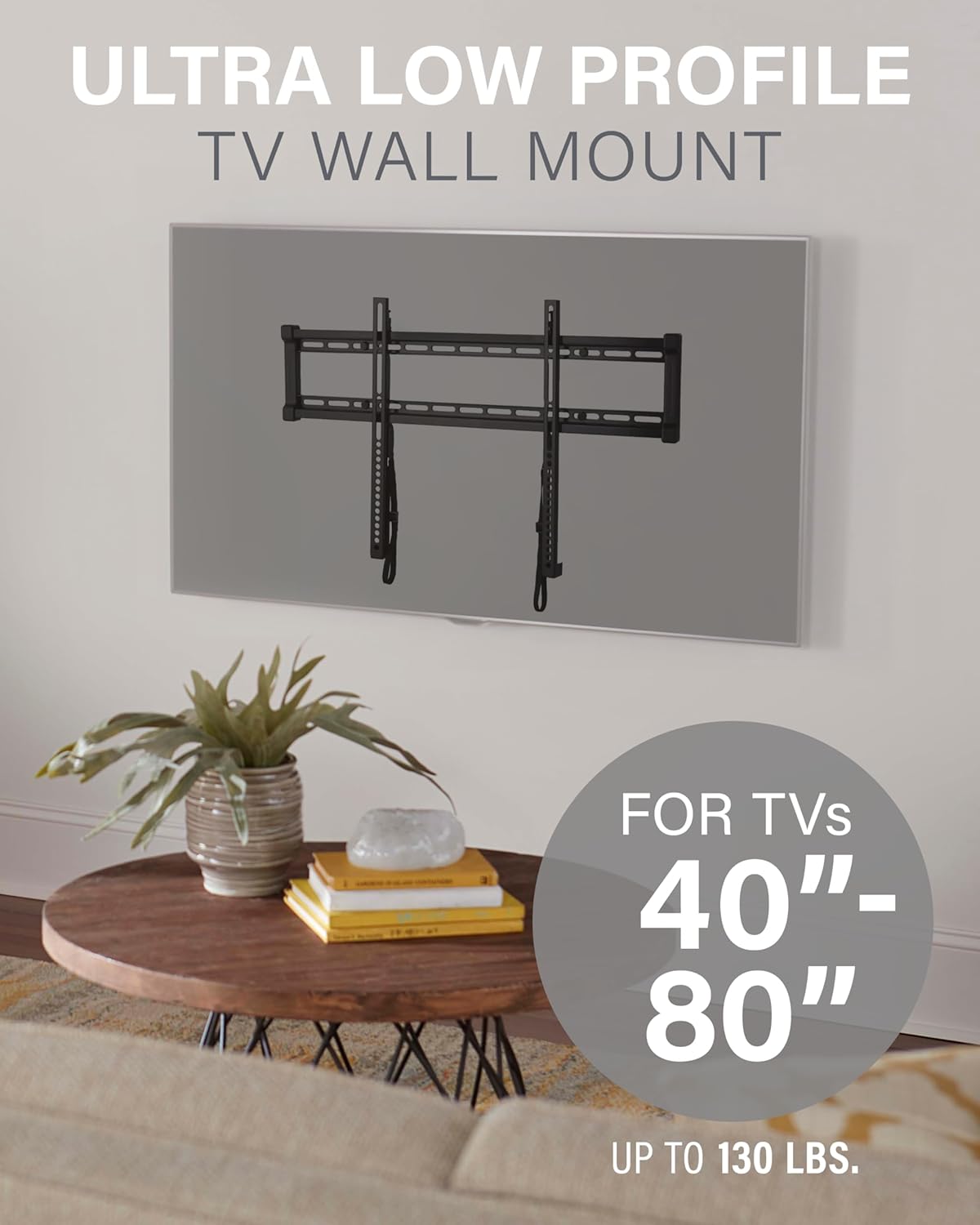 SANUS Low Profile TV Wall Mount | Universal Fixed Bracket for 40" to 80" TVs - Slim 1” Design, Easy 3-Step Install