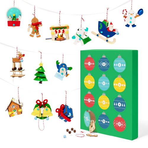 KiwiCo 12 Day Advent Ornaments | Build Your Own Christmas Tree Ornaments | Crackling Fireplace, Spinning Tree, Ringing Bells and More | 2025 Advent Ornaments Gifts for Ages 5+