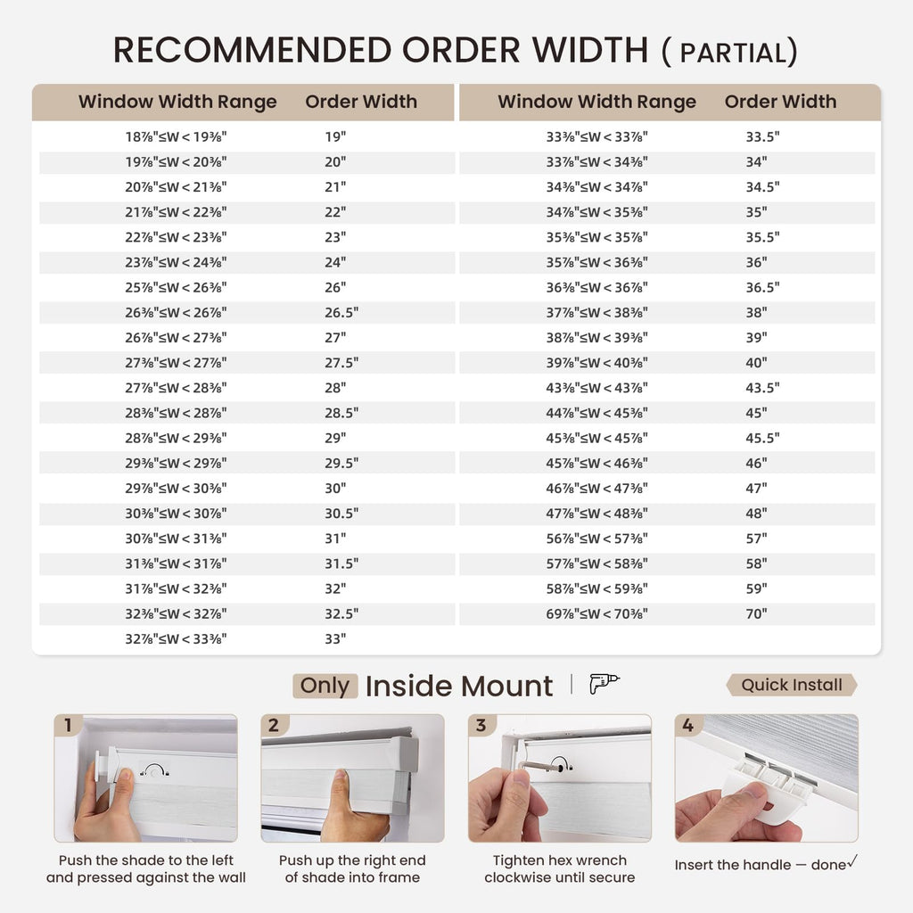 Grandekor No Tools No Drill Cordless Cellular Shades,46" W x 48" H,Blackout Honeycomb Blinds for Indoor Windows,UV Protection Privacy No Drill Blinds for Home,Door,White