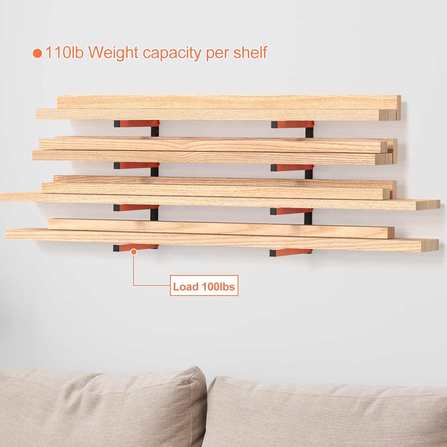 NANANARDOSO Wall Mount Wood Organizer - Heavy Duty Metal Shelf with 4 Levels | Lumber Storage Racks, 4 Pack