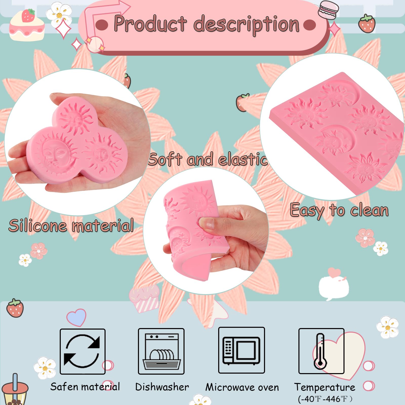 ICNYEKl Sun and Moon Face Cake Decoration Fondant Mold 3 Pcs, Greek Mythology Various Chocolate Silicone Molds, for Candy, Biscuits, Mousse, Kitchen Baking, Cupcake Toppers, Modeling Clay, Plaster