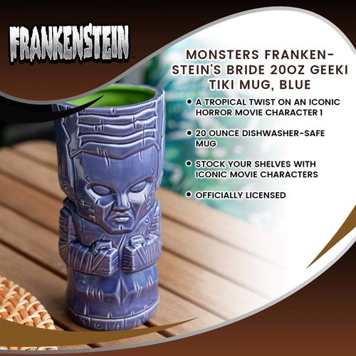 Geeki Tikis 20 ounce Ceramic Mug| Bride of Frankenstein | Blue