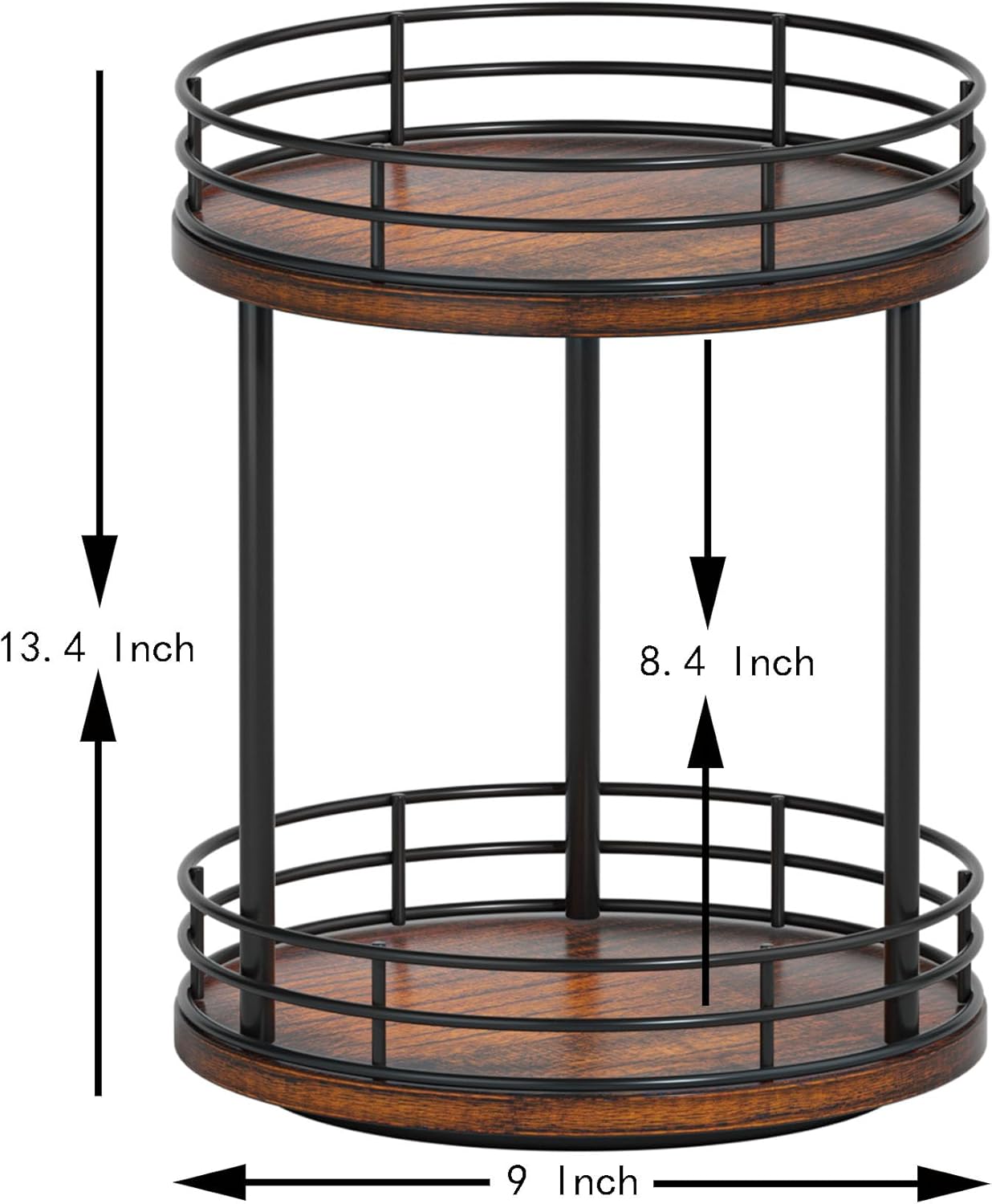 Skiennix 2-Tier Rotating Makeup Organizer - Wooden Bathroom Countertop Storage Shelf | Brown