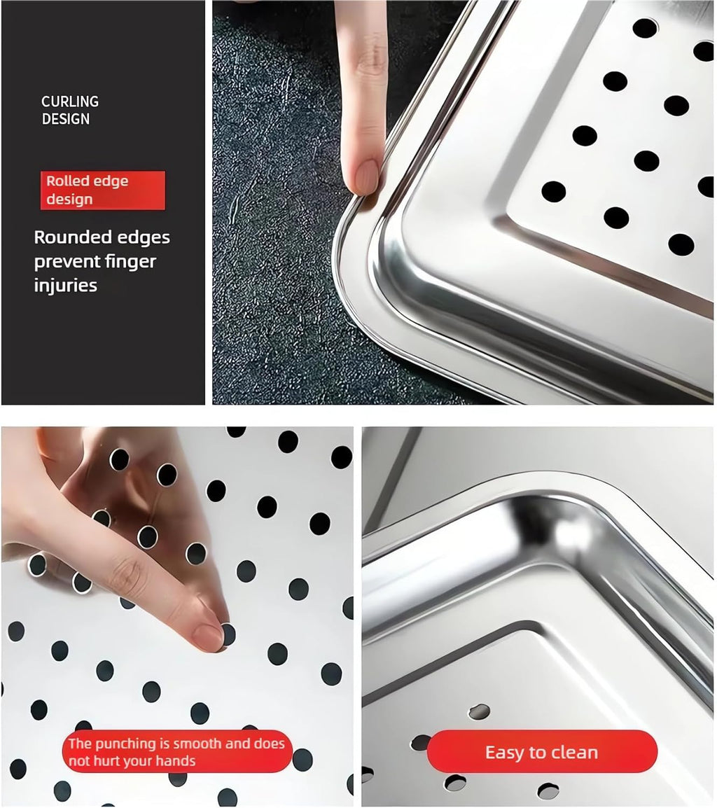 Skiennix Extra Large Baking Pan Set - 304 Stainless Steel, Non-Toxic, 2-Pack (1 Solid & 1 Perforated)