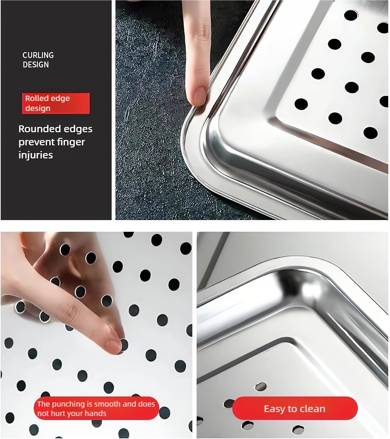 Skiennix Extra Large Baking Pan Set - 304 Stainless Steel, Non-Toxic, 2-Pack (1 Solid & 1 Perforated)