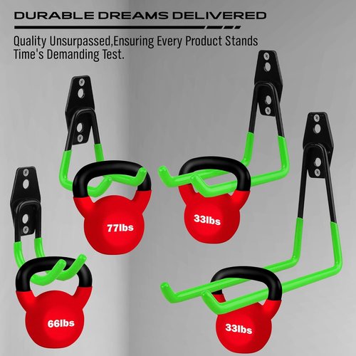Heavy Duty Garage Tool Storage Wall Hook Set by [Brand Name] - 15PCS Organizer for Garden Tools, Ladders, and Bikes | Green Steel Bracket