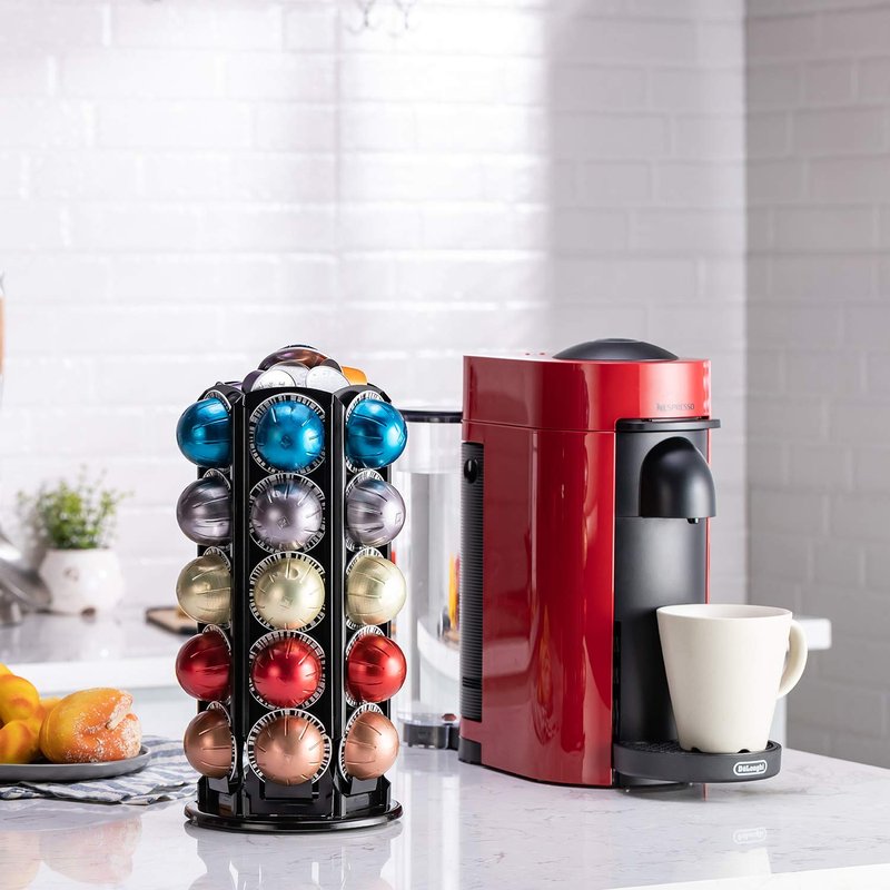 Rice rat for Nespresso Vertuo Coffee Pods Stand Carousel Storage Holder for 30 Capsules with 360-degree Silent Spins, Coffee Pod Carousel Holder Black (38+ Pods)