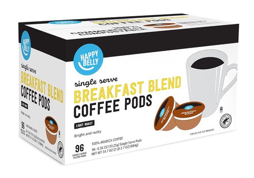 Happy Belly Compostable Coffee Pods - Light Roast, Compatible with K-Cup Brewer, 96 Count