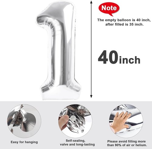 Foil Silver 50 Number Balloon - 40 Inch Big Birthday Party Decoration for Men & Women