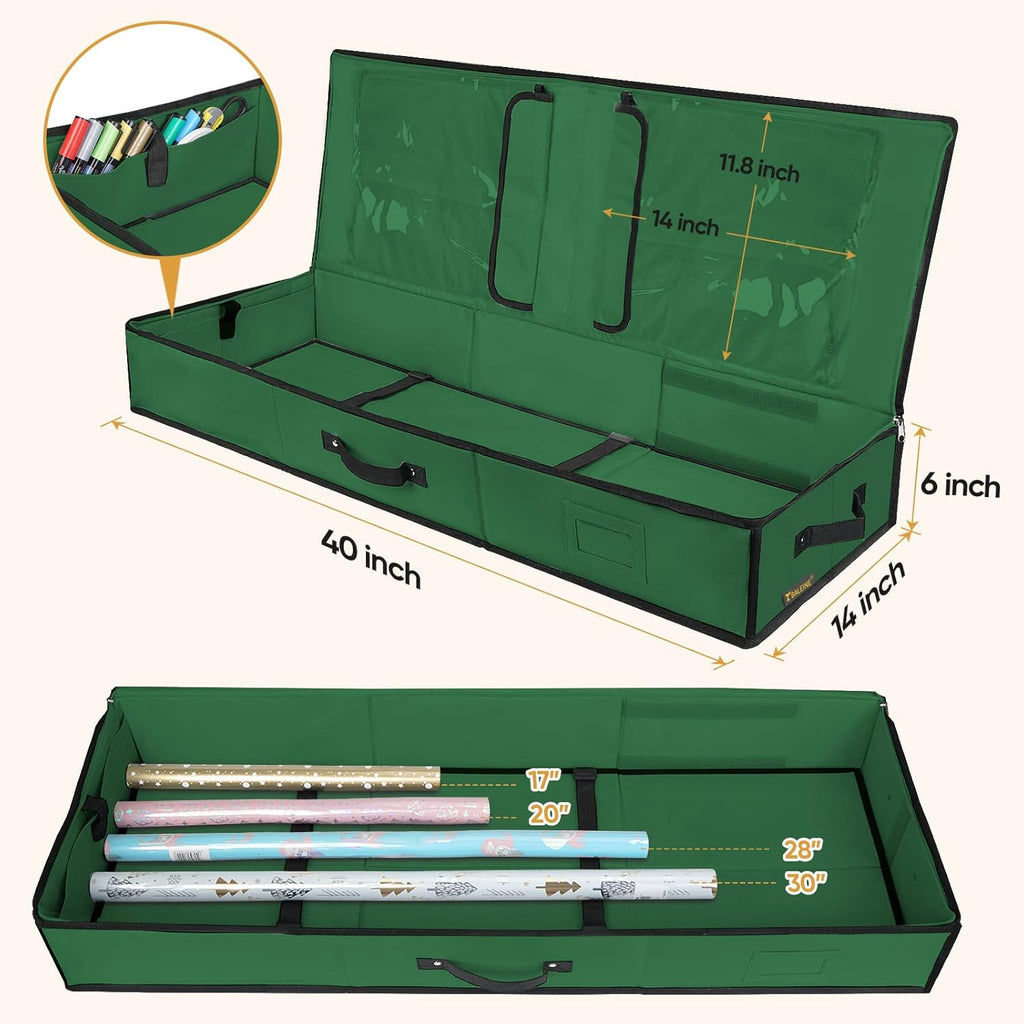 BALEINE Gift Wrap Storage Organizer - 40" Durable 600D Oxford Fabric with Flexible Partitions | Green