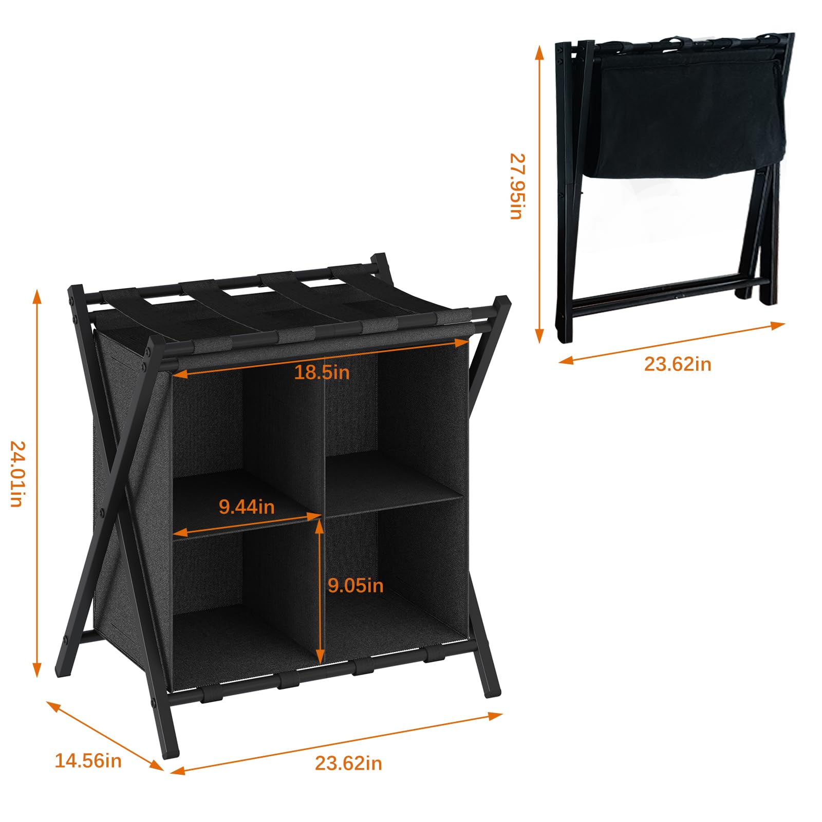 aboxoo 2 Pack Luggage Rack with storage, Guest Room Folding Suitcase Stands, Holds up to 120 lb, Space Saving Suitcase Holders for guest room, Bedroom Hotel, Black