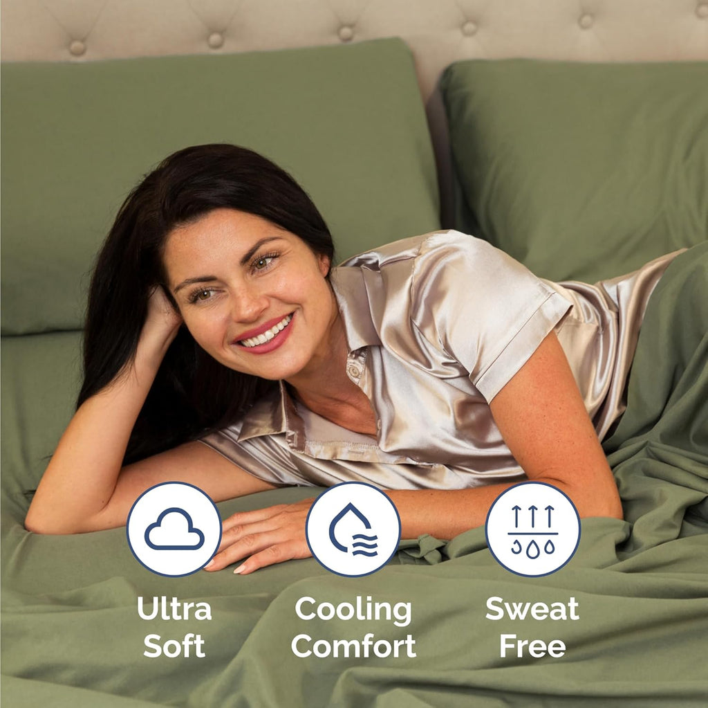 Skiennix Twin Size 3-Piece Sheet Set - Comfy Cooling Bed Sheets - Soft, Wrinkle-Free, Deep Pockets - Sage Green