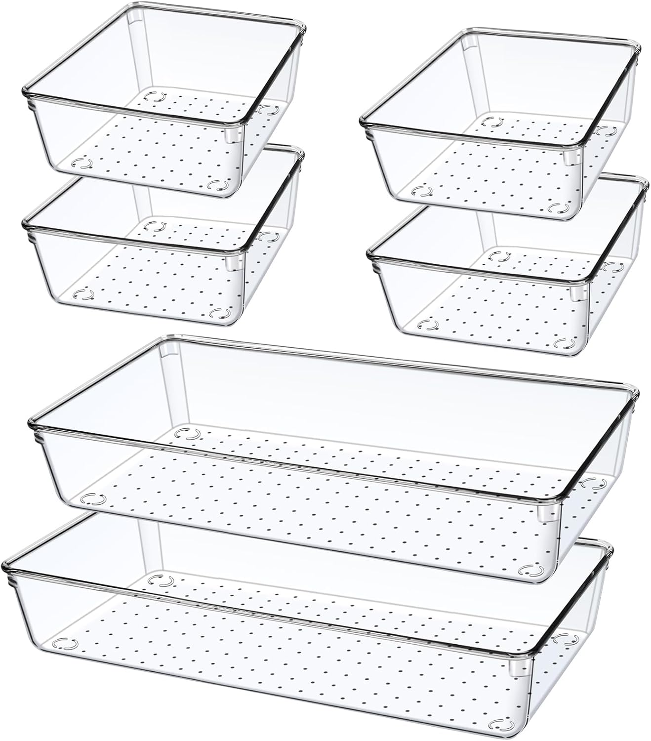 Skiennix 6 PCS Clear Plastic Drawer Organizer Trays - Large Size for Makeup, Kitchen & Office | 12'' Acrylic Design