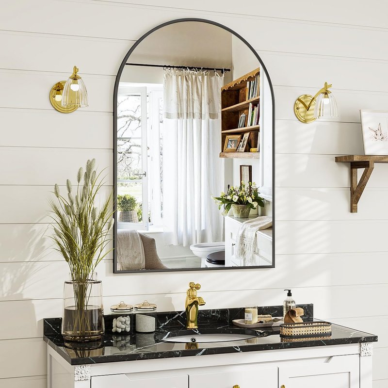 VETROVUE 24"x 36" Arched Bathroom Wall Mirror with Black Metal Frame, Modern Arch-Top Wall Mirror for Vanity, Entryway or Bedroom, HD Reflection, Shatterproof Glass