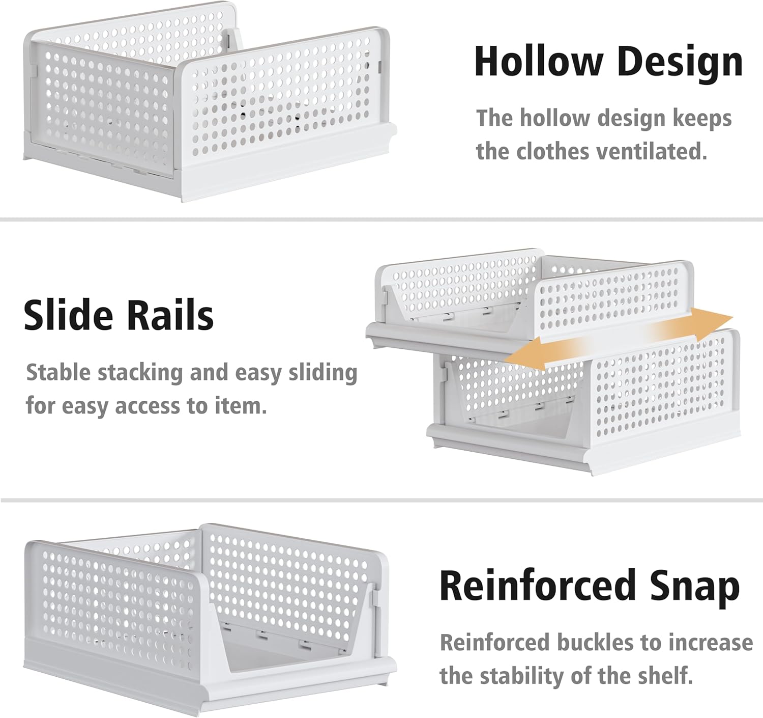 Proarea Stackable Storage Bins - 5 Pack Foldable Closet Organizer Baskets for Clothes | White