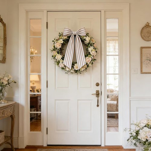 AZYM Wreath Sash Set - Elegant Ribbon Accessories for Front Door Decor | White & Beige