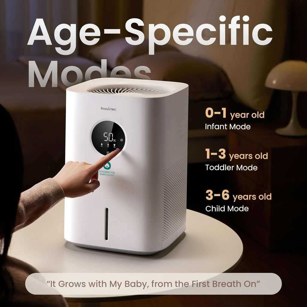 Provirtec Pro Baby Humidifier - Mist-Free, BPA-Free & Quiet 16dB | 4L Easy Clean Tank for Nursery