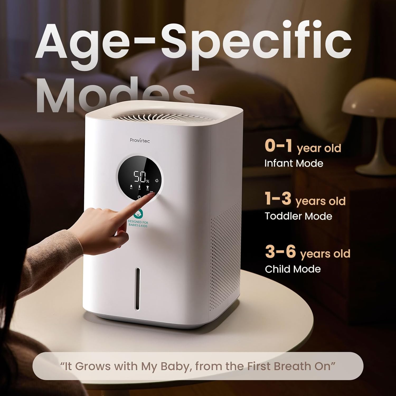 Provirtec Pro Baby Humidifier - Mist-Free, BPA-Free & Quiet 16dB | 4L Easy Clean Tank for Nursery