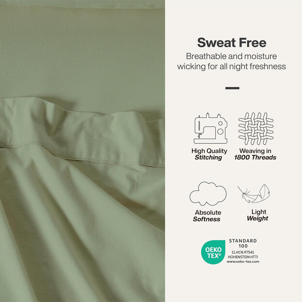 QUEENSBAY Queen Sheet Set - 4 Pieces Super Soft Microfiber | 16 Inch Deep Pocket, Cooling, Sage Green